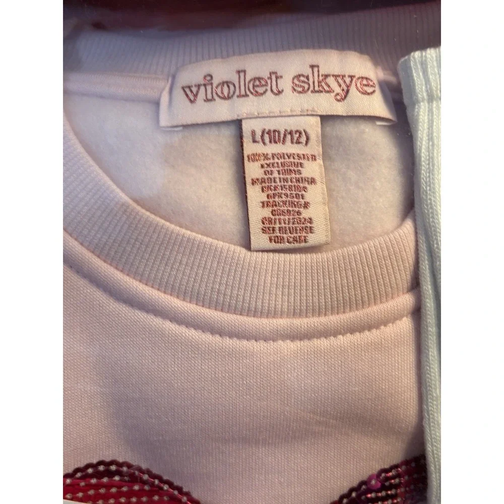 Violet Skye Girls L 10/12 Pink Ribbon Sweatshirt Shorts Socks 4pc Set & Bag